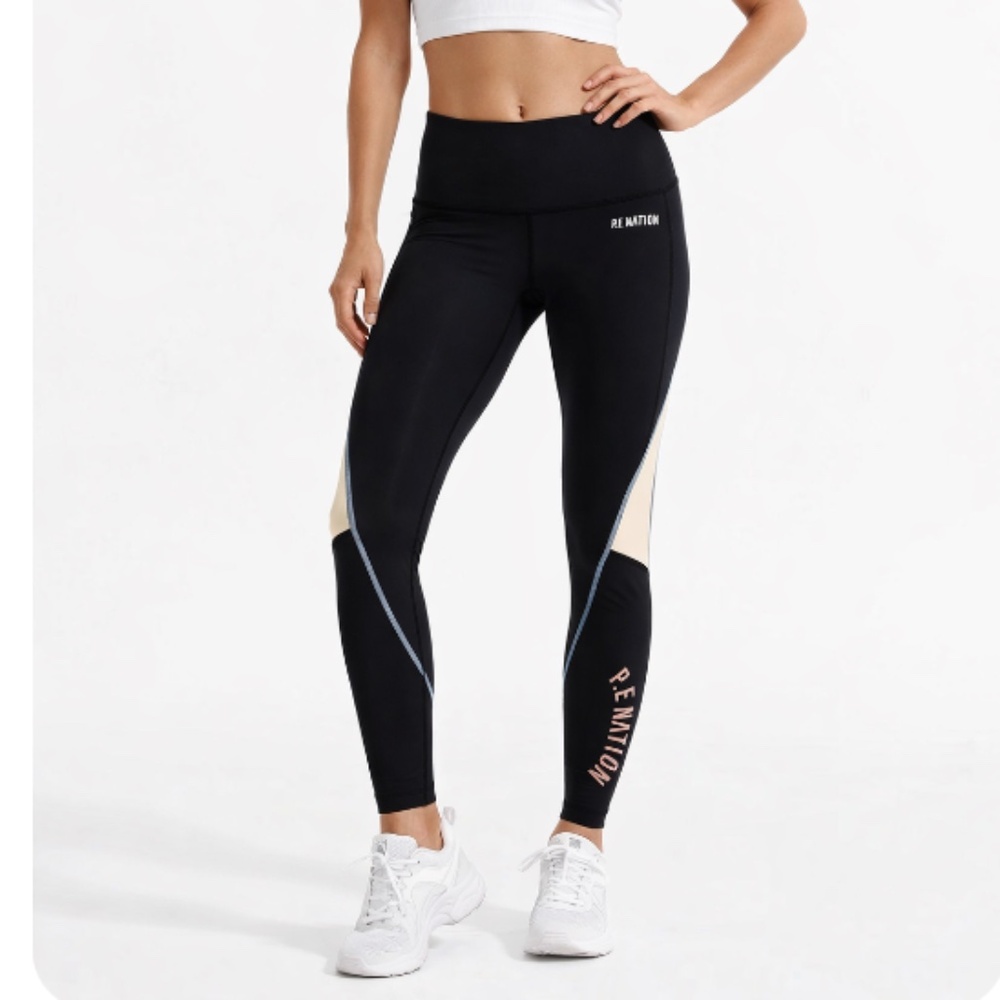 P.E Nation Black Leggings with Cream Panels